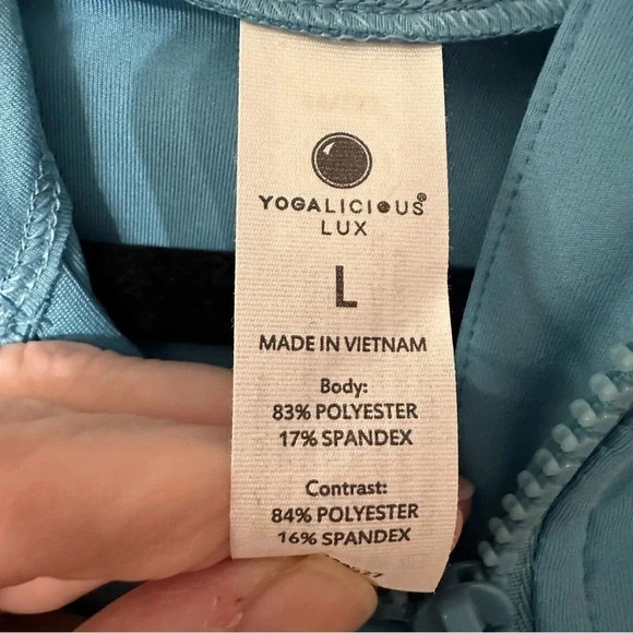 Yogalicious Lux Women's Long Sleeve Light Blue Zip-Up Hooded Jacket Size L GUC - Picture 6 of 9